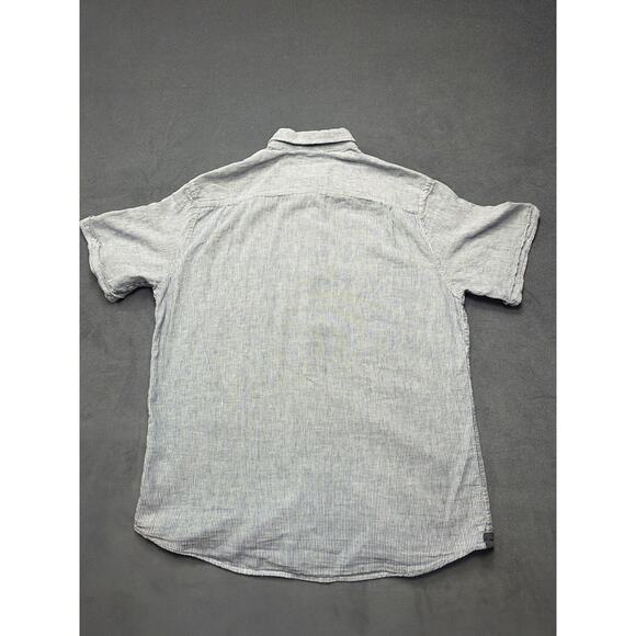 Weatherproof Vintage Linen Shirt Sleeve Button Up Mens LG Blue/White Striped - Picture 9 of 9